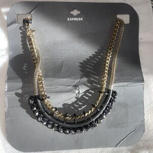 Vintage Express Black Necklace Goth Choker Bib Punk Steampunk Statement
